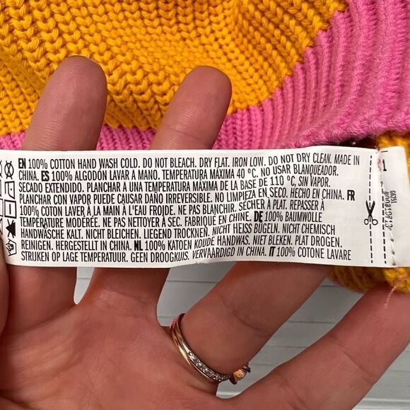 Forever 21 Rainbow Bright Multi-Colored Striped Chunky V-Neck Sweater Size S - Picture 7 of 7